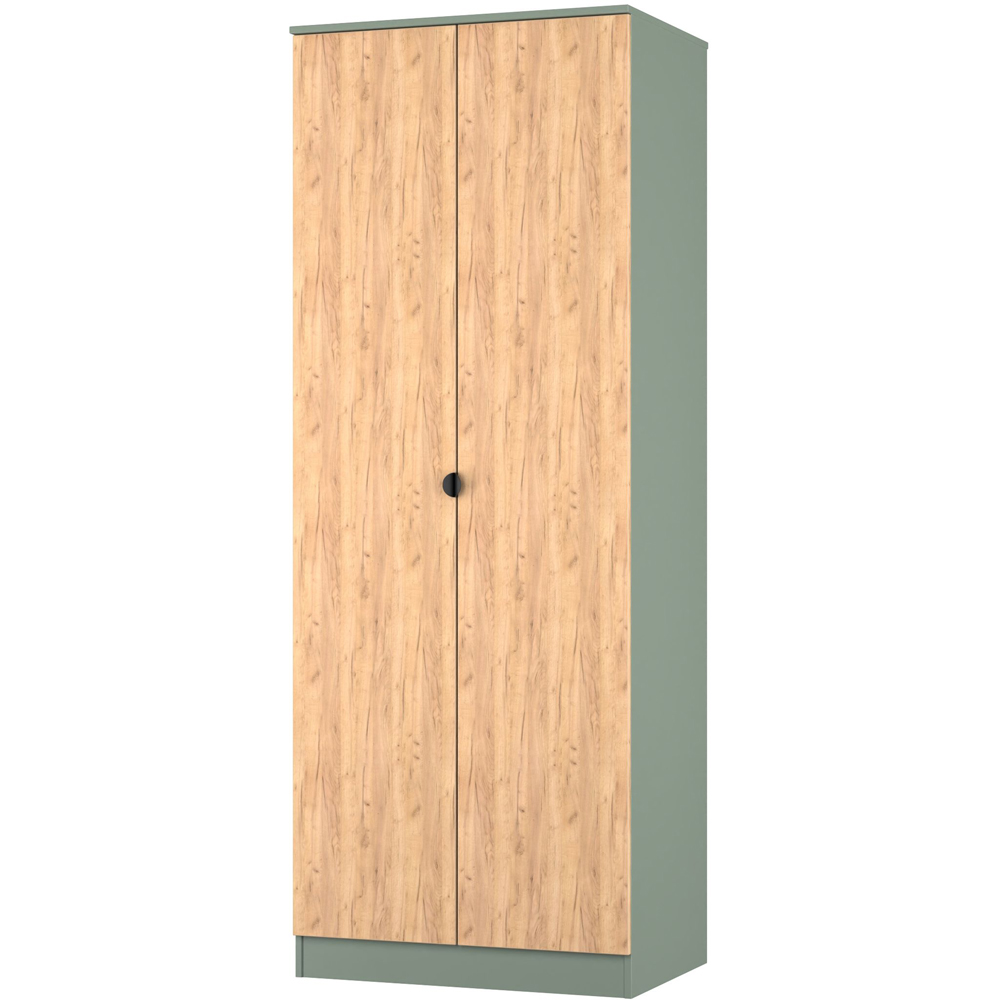Crowndale Bora 2 Door Gold Oak and Reed Green Tall Double Wardrobe Image 4