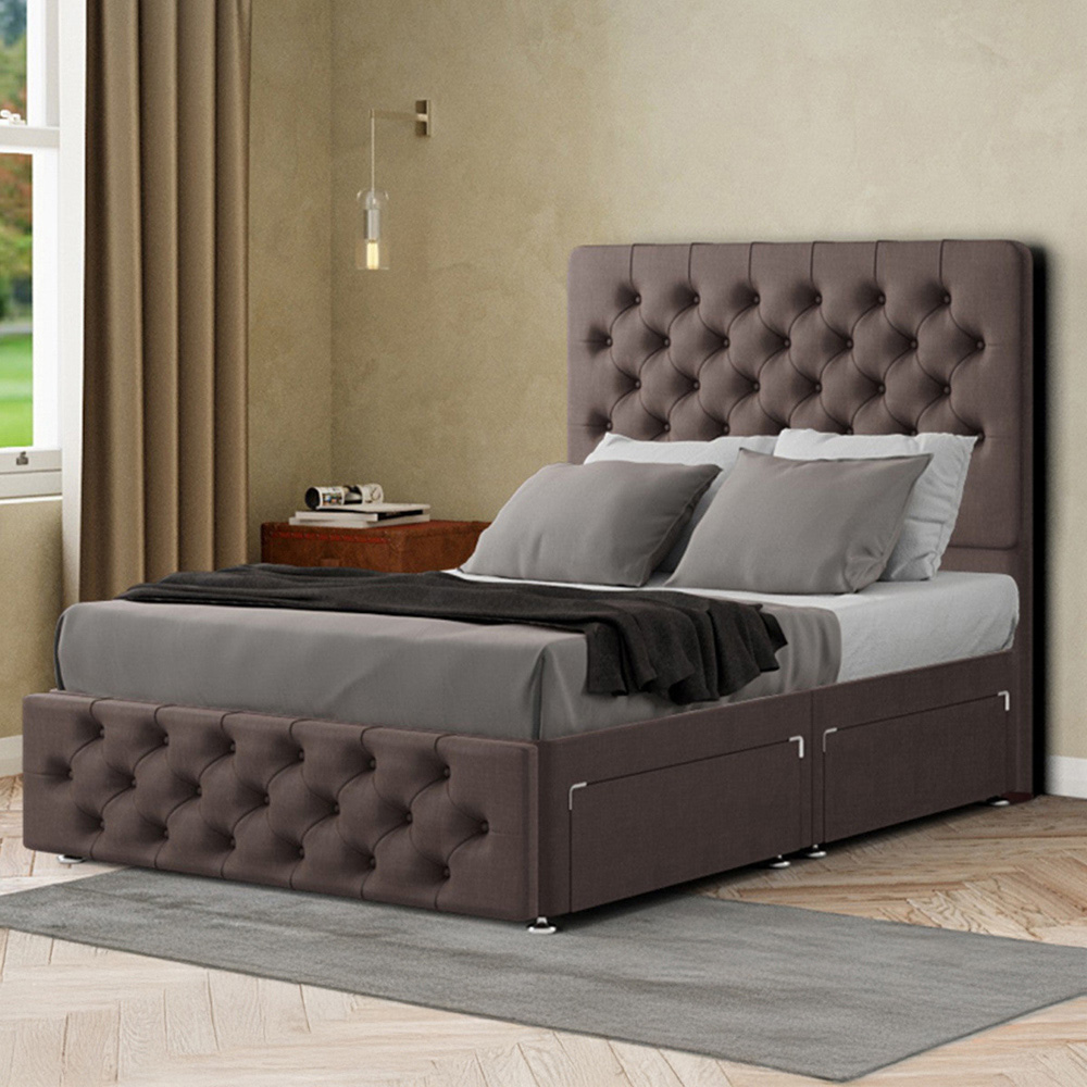 Portland Mary Chesterfield Small Double Slate Divan Bed with 2 Drawer and Headboard Image 1