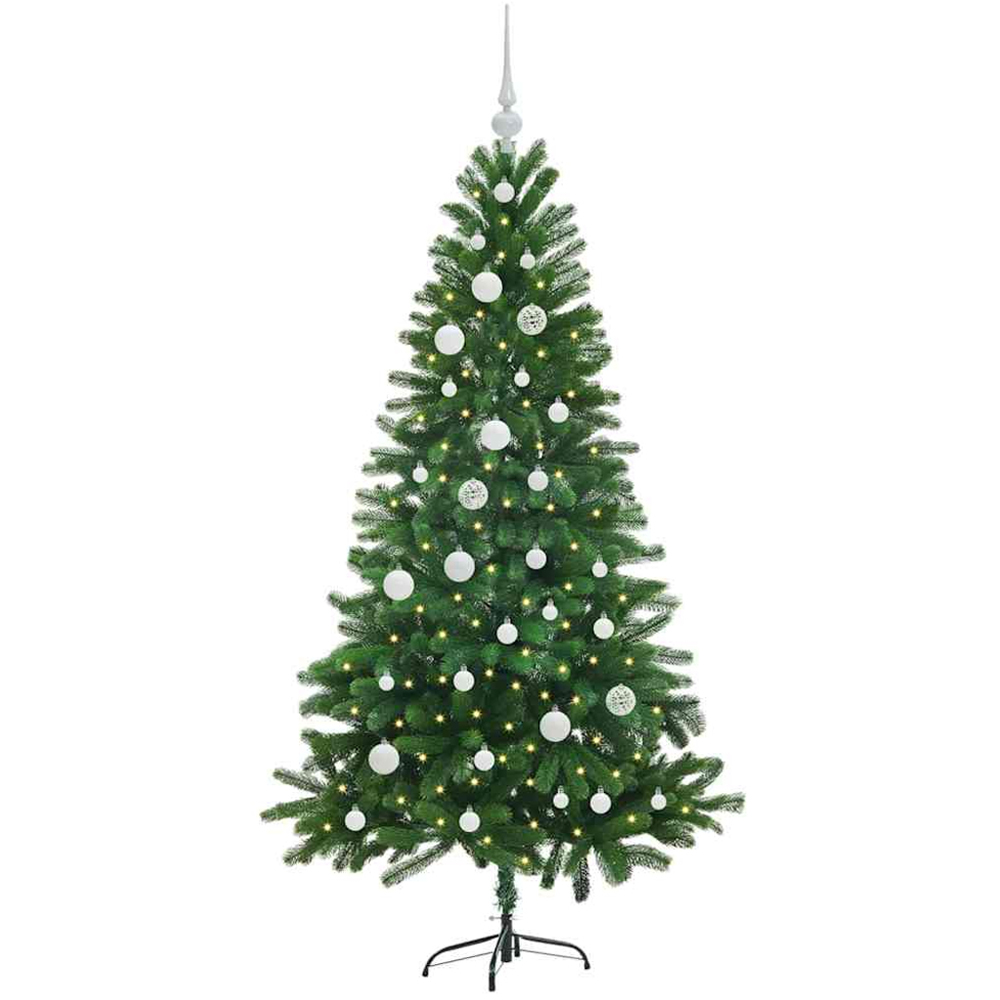 vidaXL Pre-Lit White Baubles Green Artificial Christmas Tree 5ft Image 1