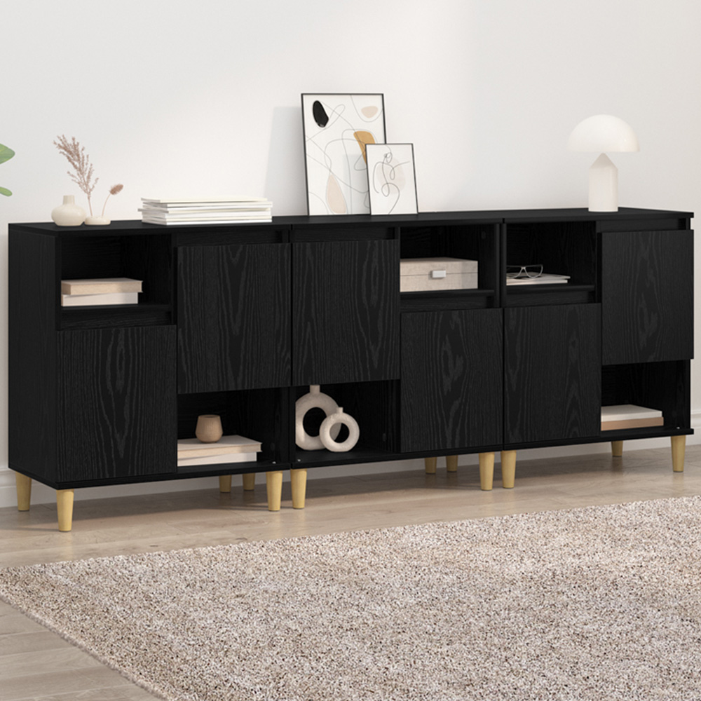 vidaXL 2 Door 2 Shelf Black Oak Compact Sideboard Set of 3 Image 1