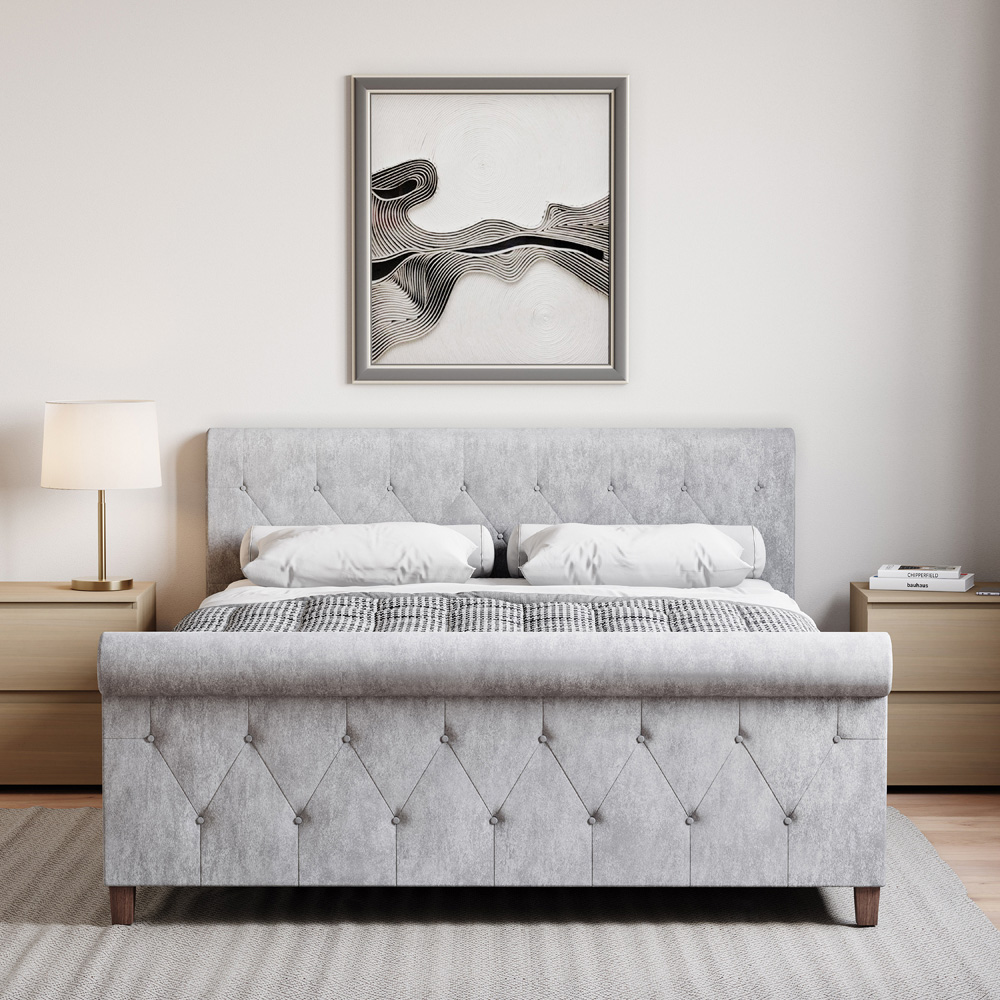 Home Vida Vittorio Double Silver Crushed Velvet Bed Image 4