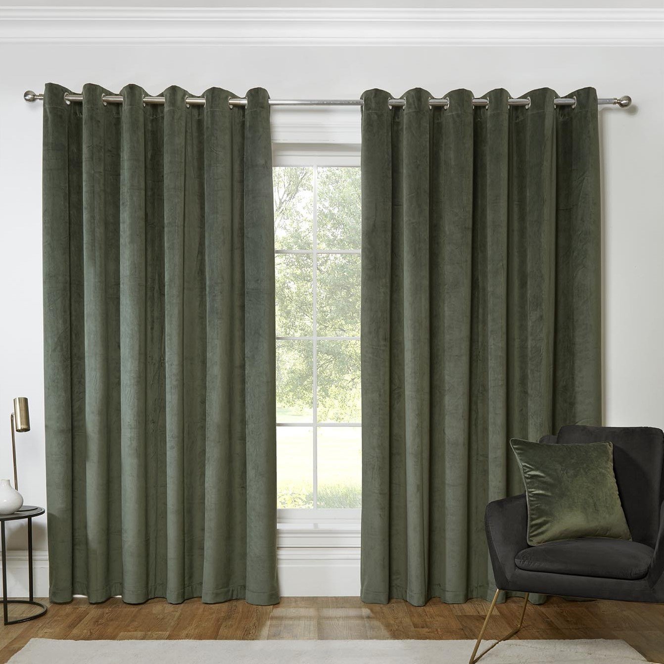 Divante Vermont Velvet Blackout Curtains - Olive / 168cm / 183cm Image 1