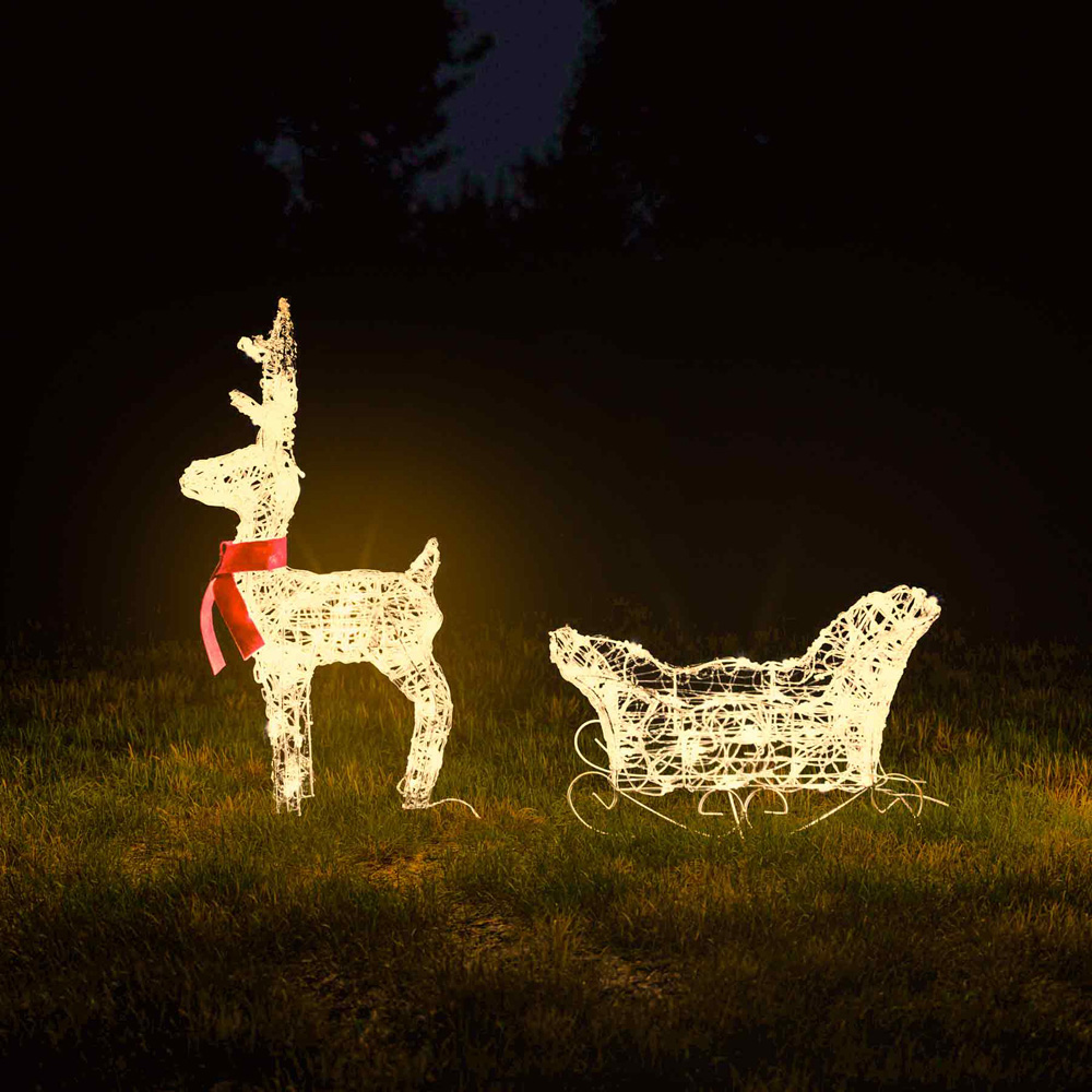 The Christmas Centre 120 LED Pre-Lit Soft Acrylic Light-Up Reindeer and Sleigh 2.2ft Image 3