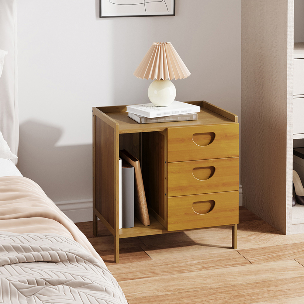 Living and Home 3 Drawer Single Shelf Tawny Bedside Table Image 8