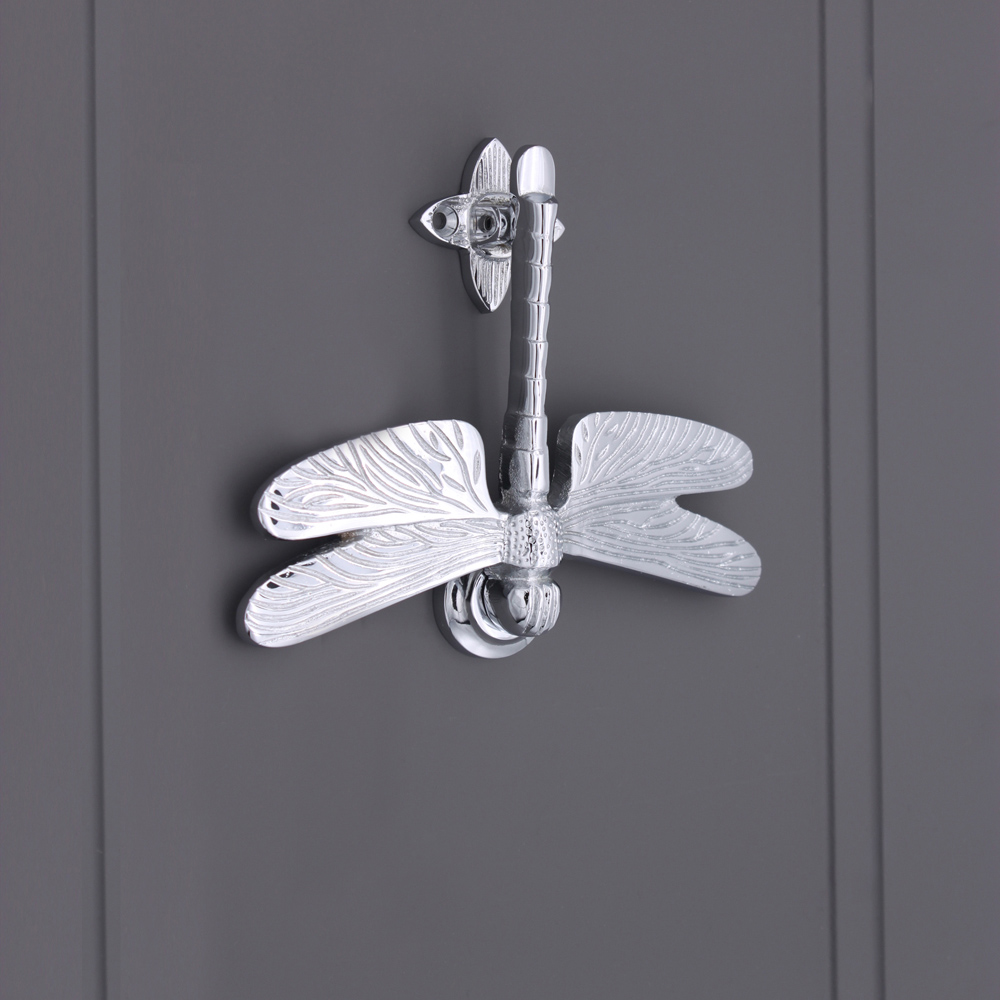Spira Brass Polished Chrome Dragonfly Door Knocker Image 2