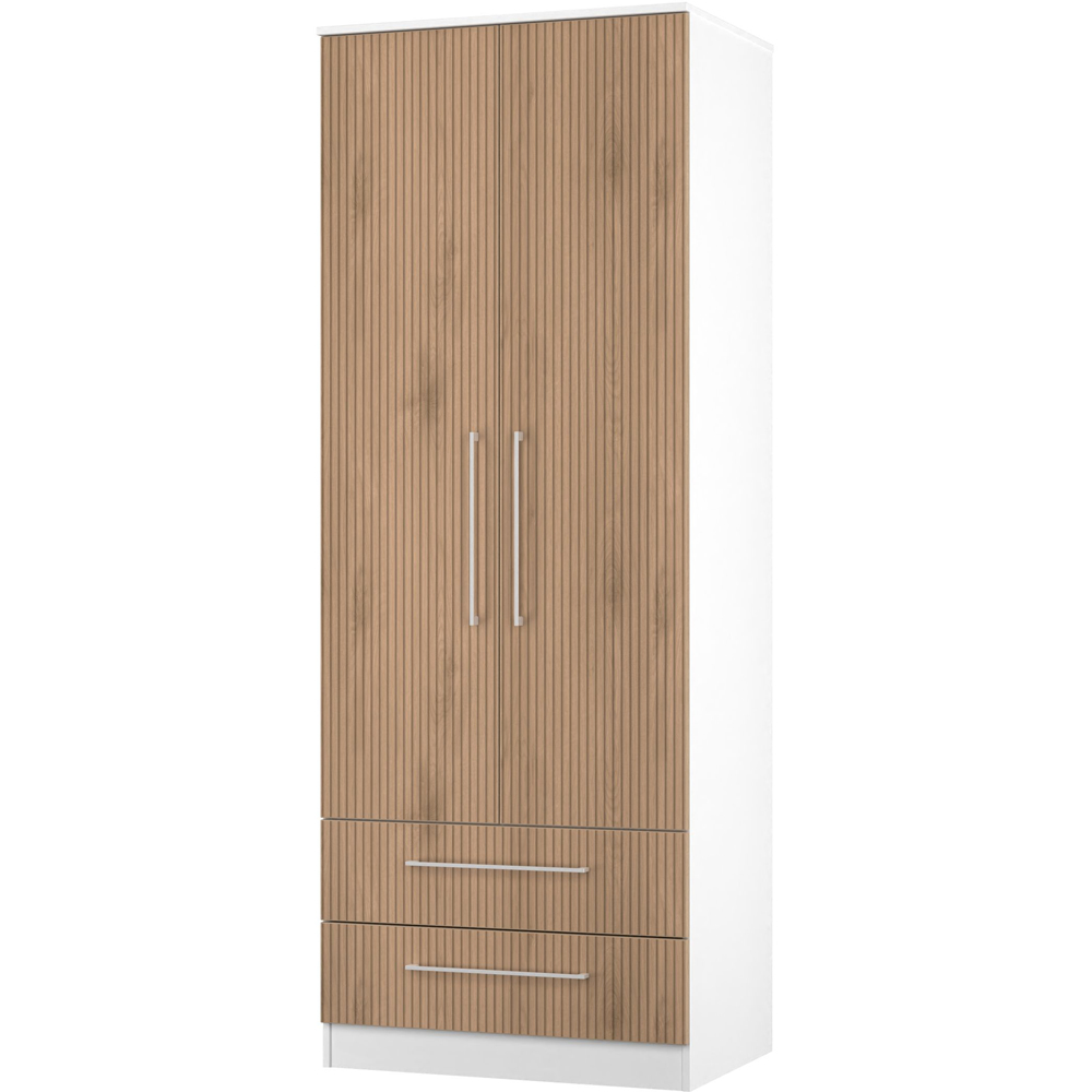 Crowndale Worcester 2 Door 2 Drawer Slatt Effect and White Tall Wardrobe Ready Assembled Image 3