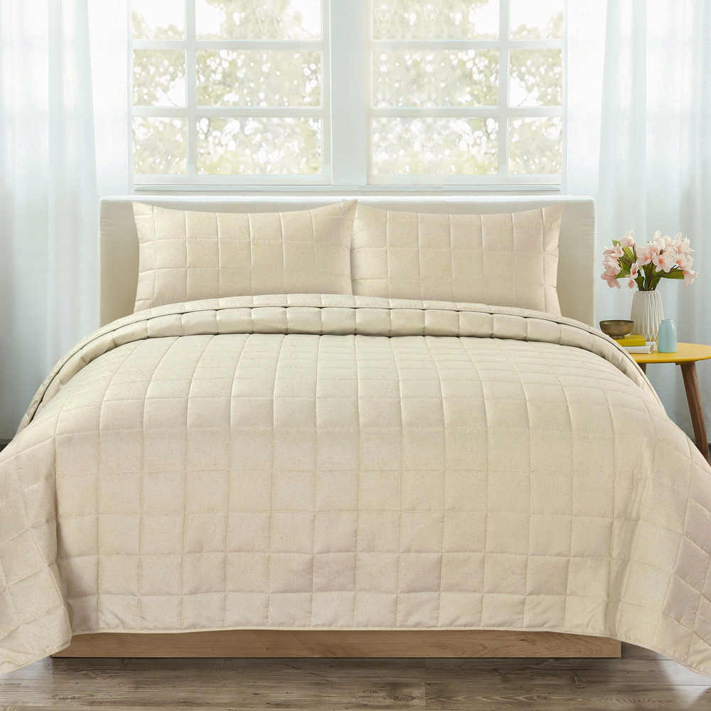 Velosso Nolan King Size Cream Quilted Bedspread Set Image
