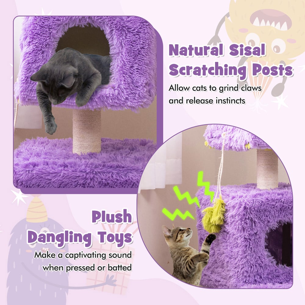 Costway Purple Monster Themed Cat Tower with 2 Private Condos 111cm Image 7