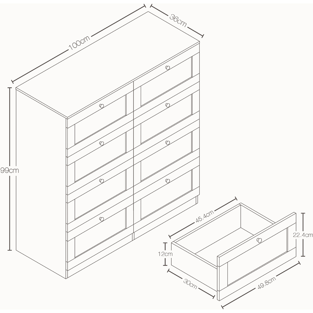 VIDA DESIGNS Altino 8 Drawer Grey Shaker-Style Chest of Drawers Image 9