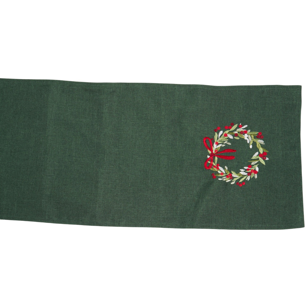 Wreath Embroidered Runner Green Image 2