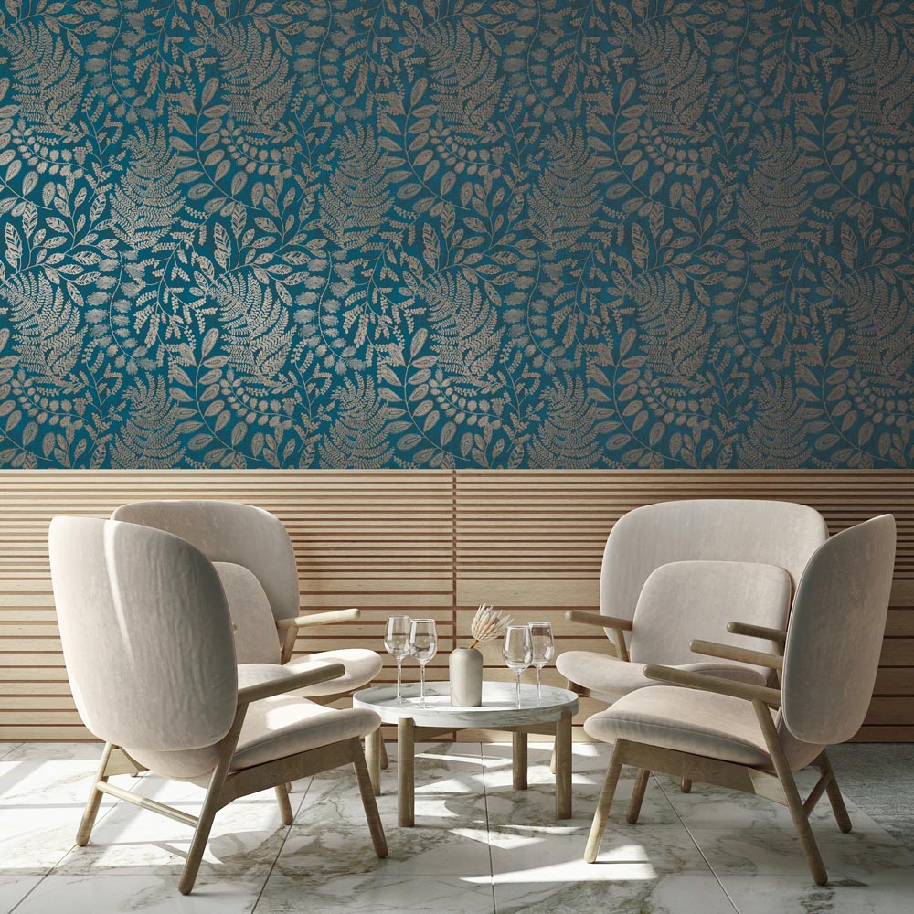 A.S Creation Large Leaf Teal Blue Non-Woven Wallpaper Image 4