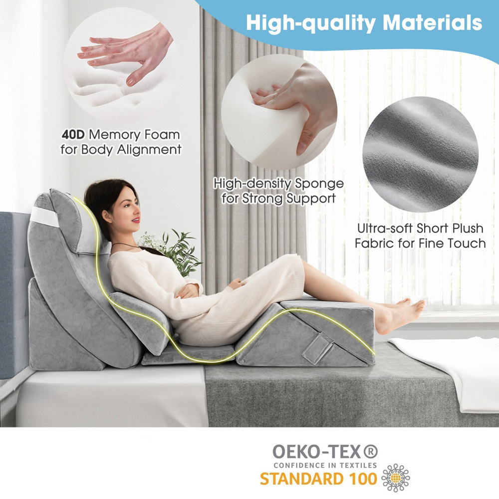 Costway 7 Piece Grey Adjustable Support Pillow Set Image 5