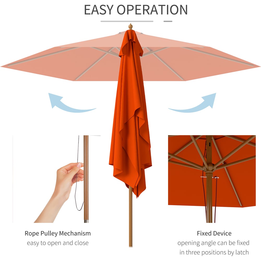 Outsunny Orange Wood Garden Sun Shade Parasol 2.5m Image 8