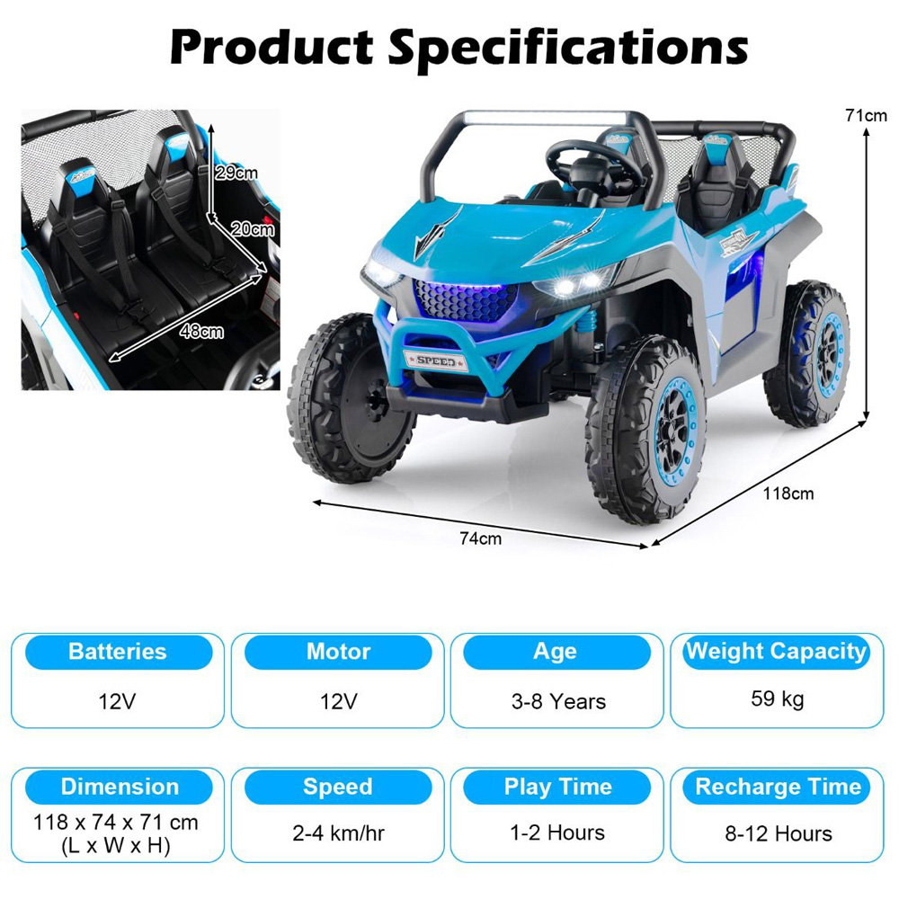 Costway Kids 2 Seater Blue Ride On UTV Car Image 9