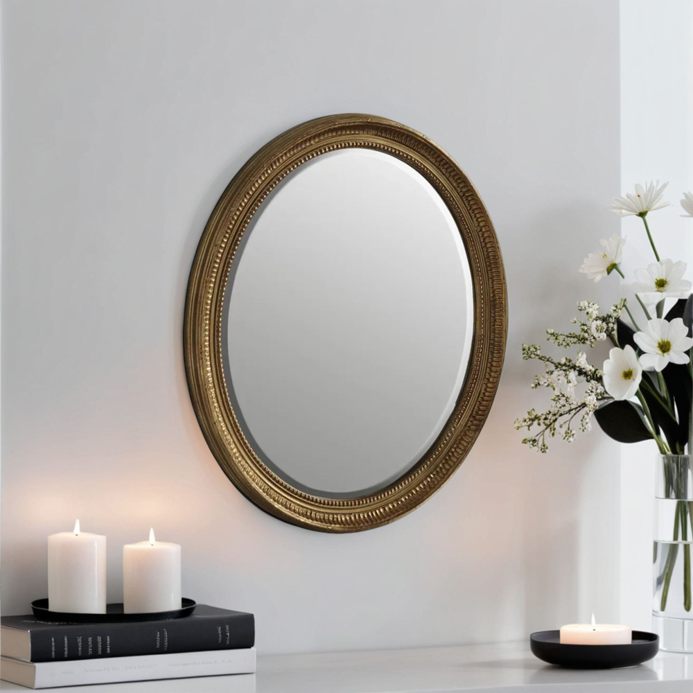 Yearn Ornate Gold Oval Bevelled Wall Mirror 71 x 61cm Image 2