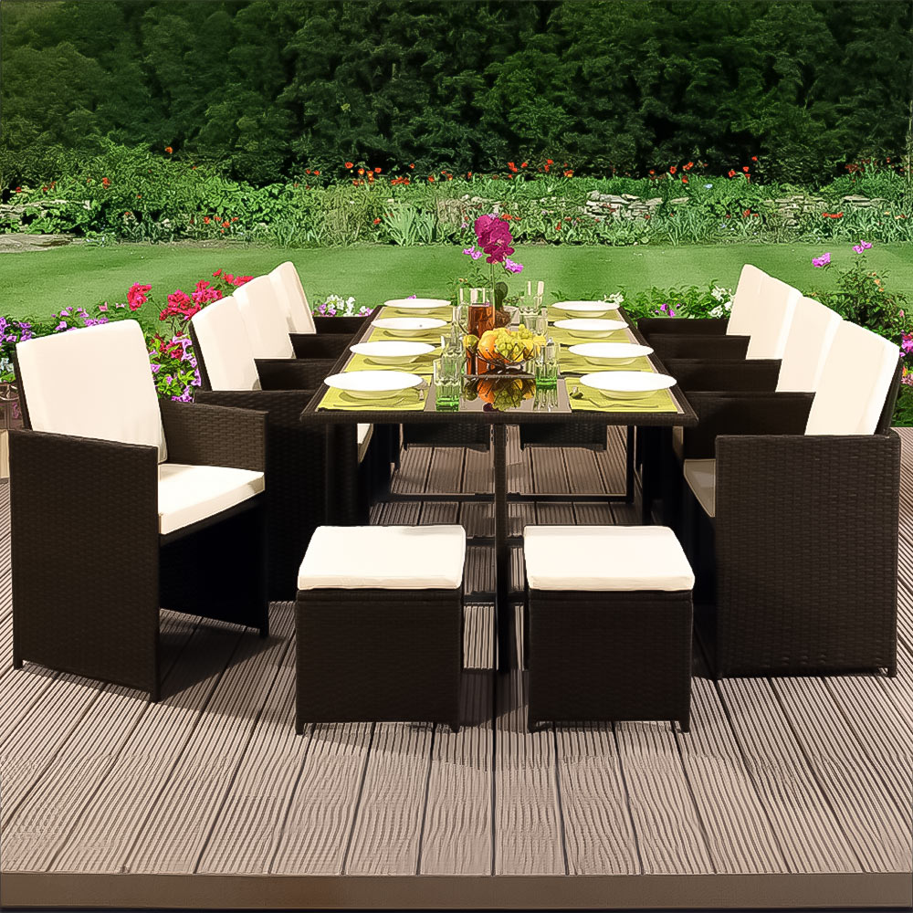 Brooklyn 12 Seater Rattan Cube Garden Dining Set Brown with Cover Image 1