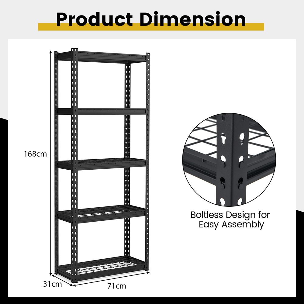 Costway 5 Shelf Black Garage Shelving Unit Image 7