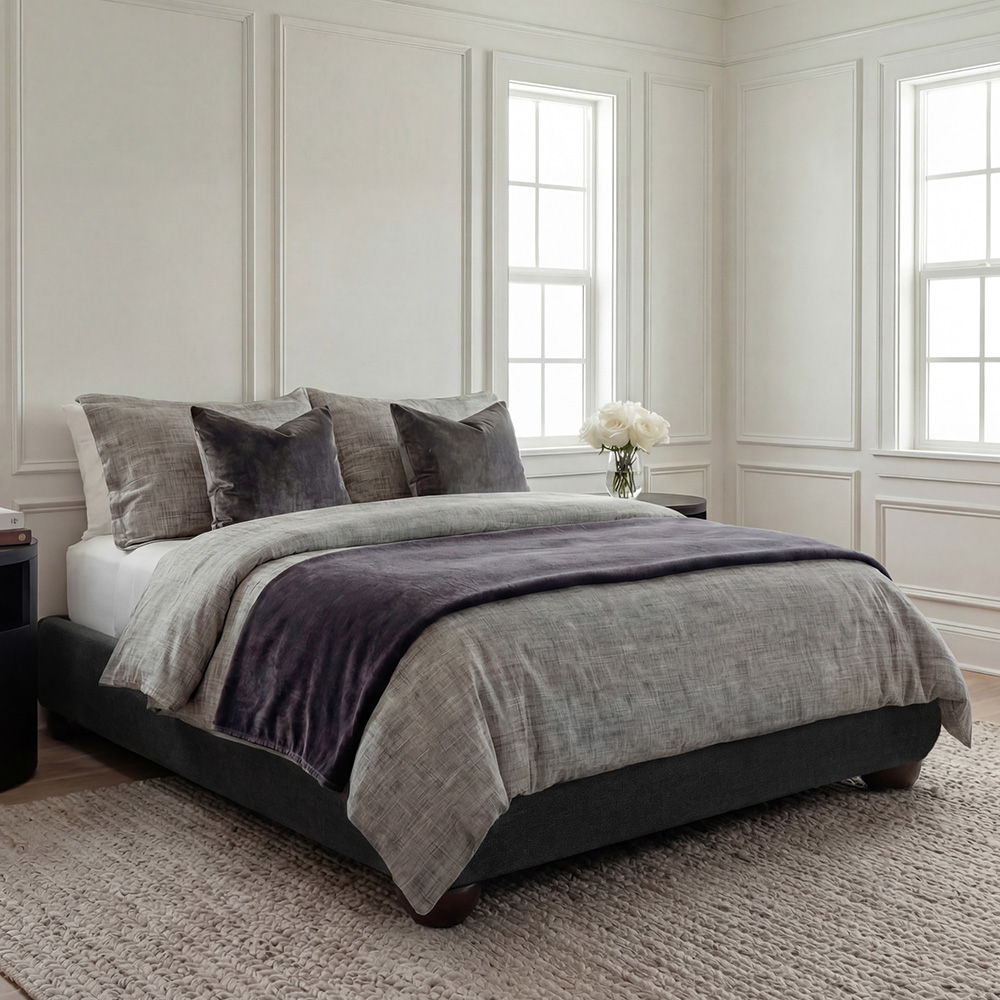 LPD Home Soller Deep Charcoal Double Chenille Tweed Fabric Bed Image 1