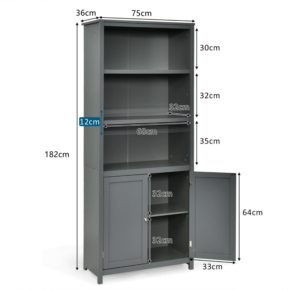 Costway 2 Door 3 Shelf Grey Bookcase Image 9