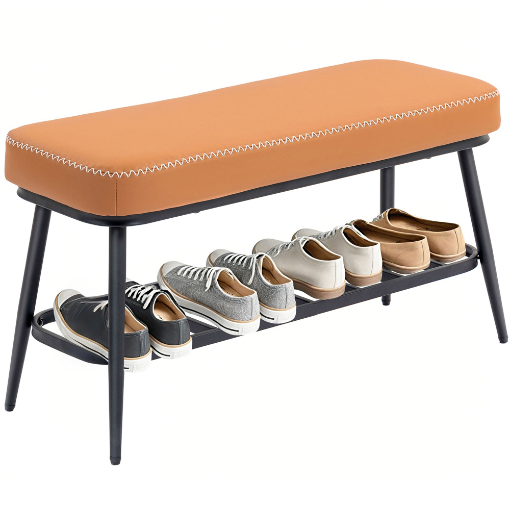 HOMCOM Single Shelf Brown PU Leather Shoe Rack Bench Image 2