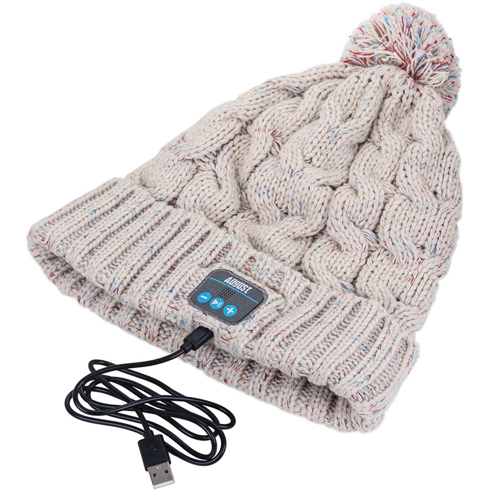 August EPA30G Grey Bobble Beanie Hat with Rechargeable Bluetooth Headphones and Mic Image 2