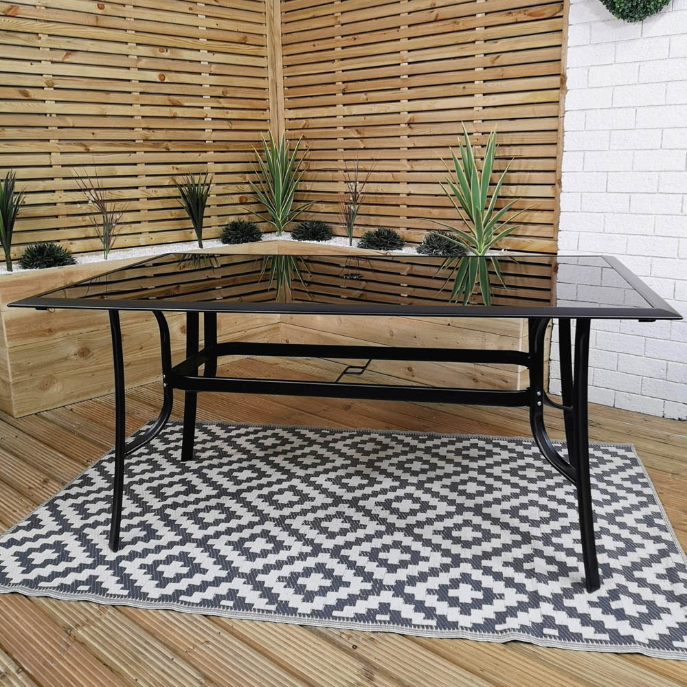 Samuel Alexander 4 Seater Glass Top Outdoor Dining Set with Blue Banana Parasol and Base Image 8