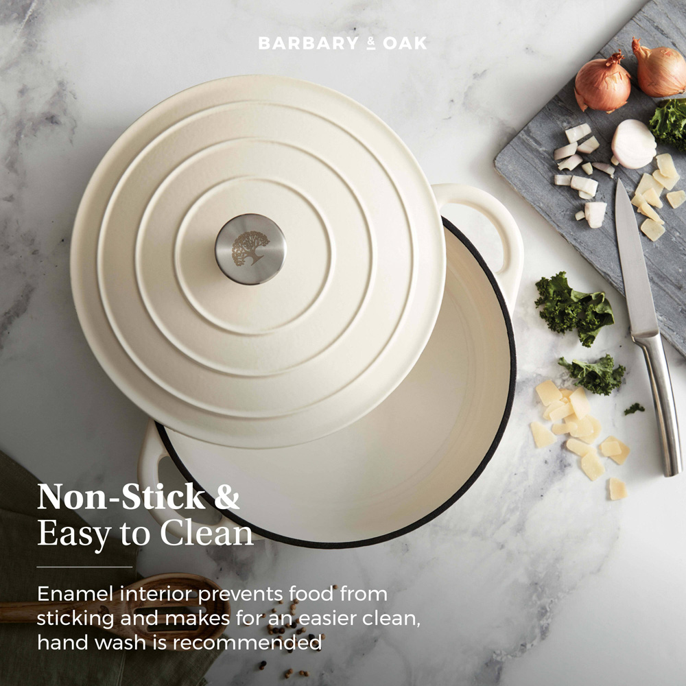 Barbary & Oak 28cm Camembert Cream Cast Iron Shallow Casserole Dish with Domed Lid Image 4