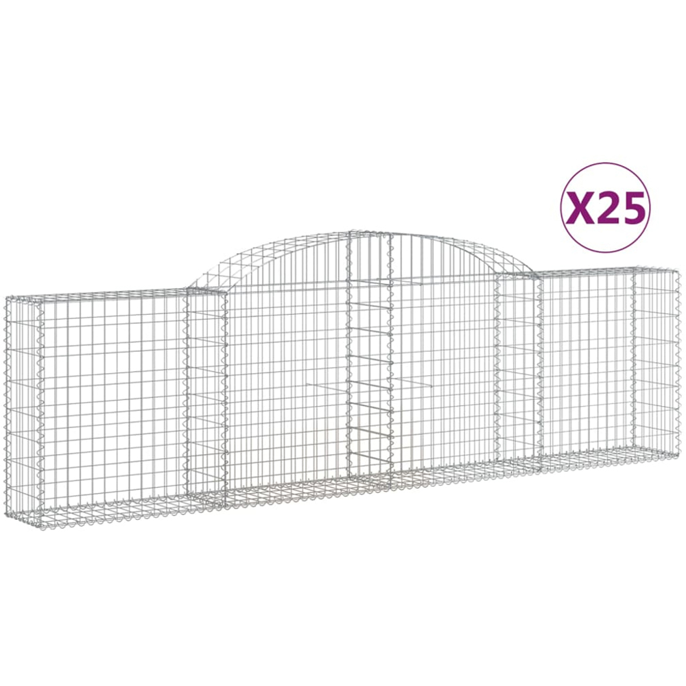 vidaXL Silver Galvanised Iron Arched Gabion Basket 300 x 30 x 80/100cm 25 Pack Image 4