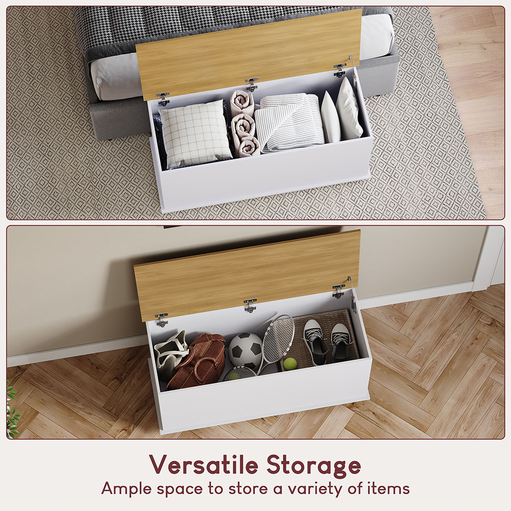 Vida Designs Arlington White and Oak Wooden Storage Ottoman Image 6