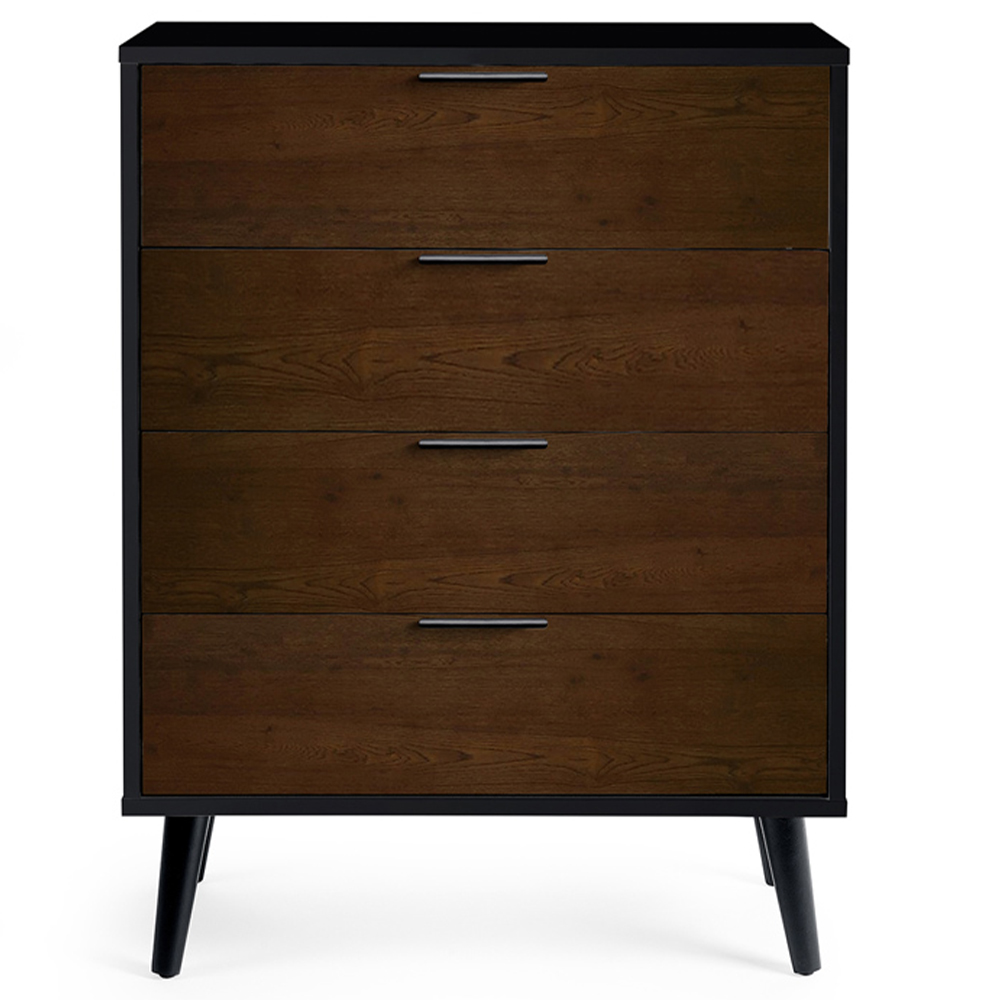 Julian Bowen Alba 4 Drawer Walnut Oak and Matt Black Wide Chest of Drawers Image 3