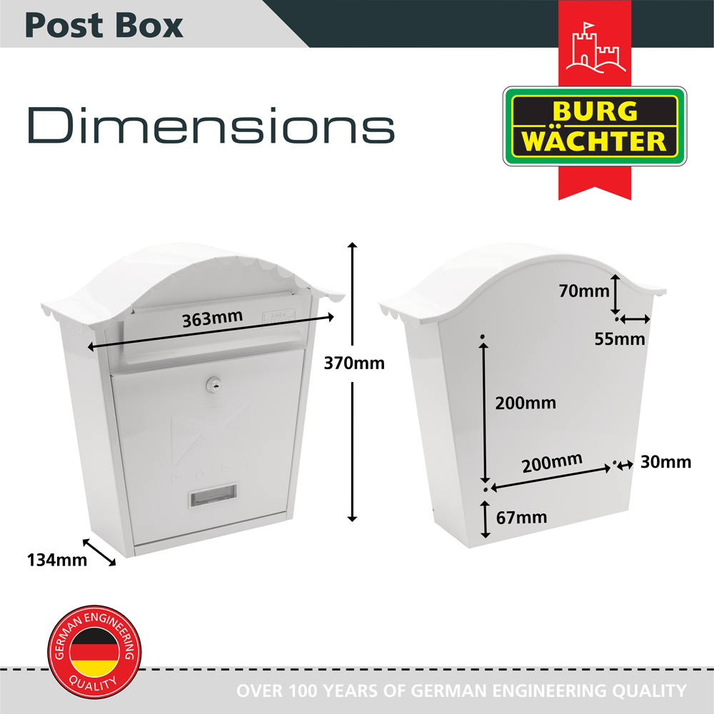 Burg-Wachter White Classic Wall Mounted Galvanised Steel Lockable Weatherproof Post Box - 36x37x13cm Image 5