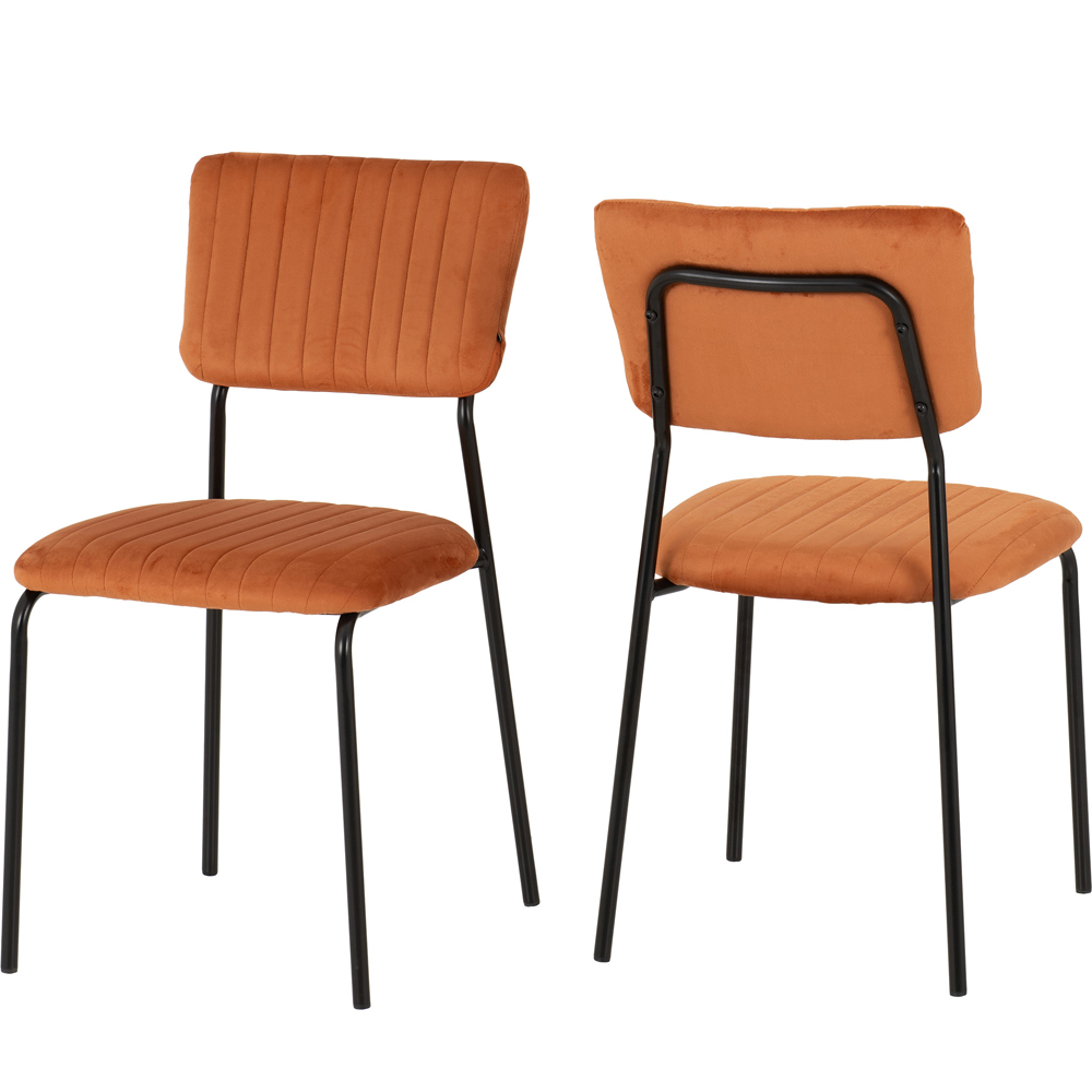 Seconique Sheldon Velvet Fabric 4 Seater Round Dining Set Black and Burnt Orange Image 4