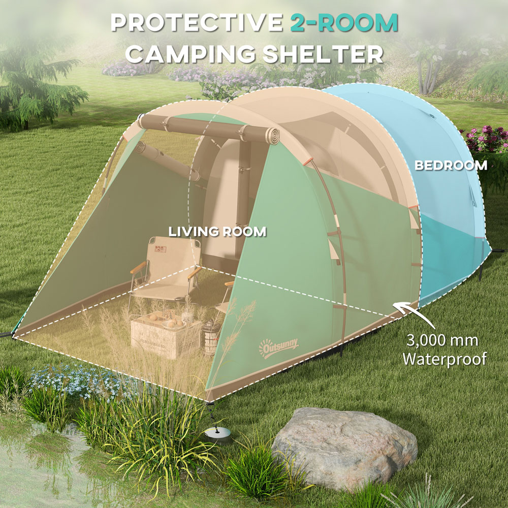 Outsunny 3 Person Waterproof Camping Tent with 2 Room Green Image 4