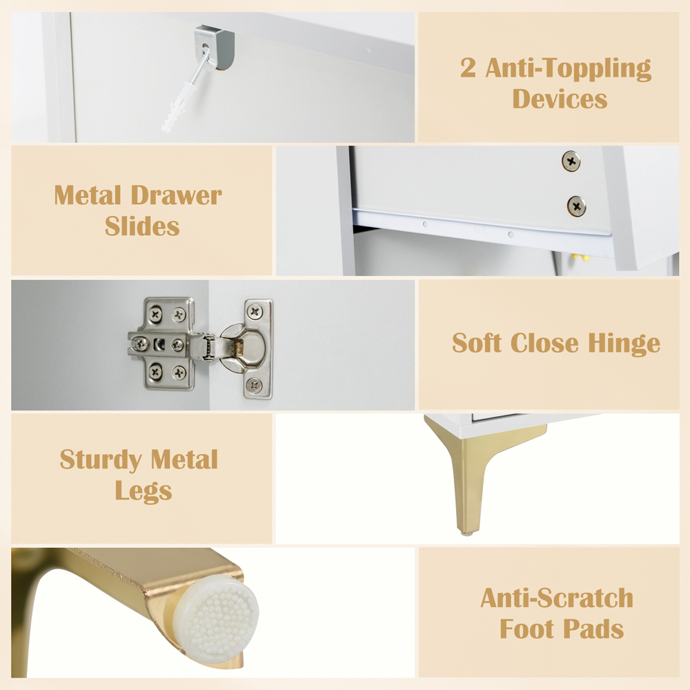 Costway 2 Door 3 Drawers Grey Chest of Drawers Image 7