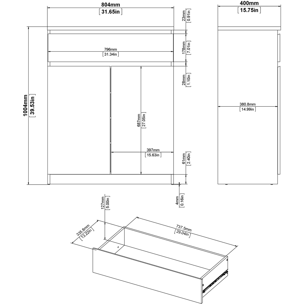 Florence 2 Door Single Drawer Black Matt Sideboard Image 9