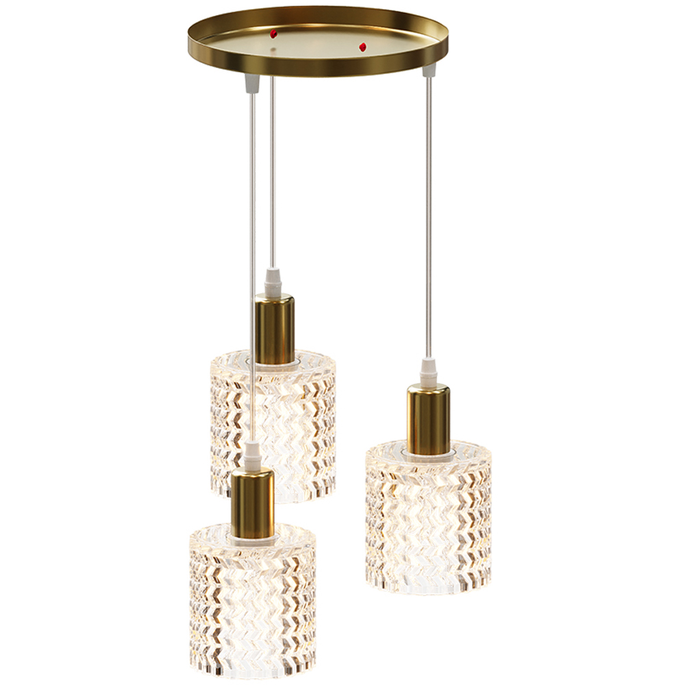 Living and Home 3 Light Gold Clear Glass Shade E27 Pendant Light Image 3