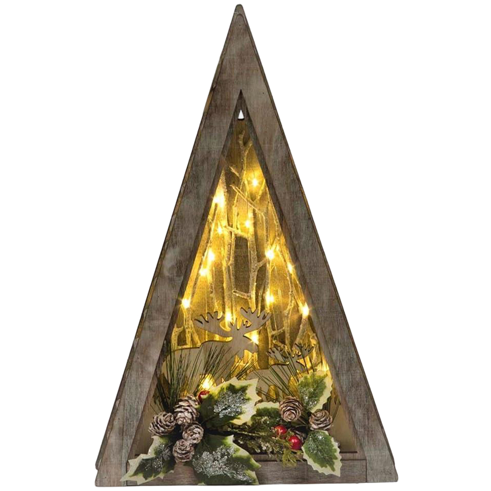 Shatchi Wooden LED Triangle Shape Reindeer Scene 39cm Image 1