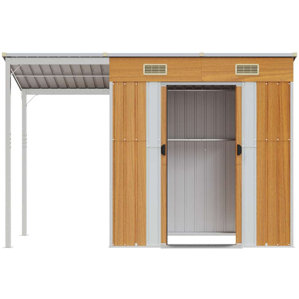 vidaXL 9 x 3ft Brown Galvanised Steel Garden Shed with Extended Roof Image 4