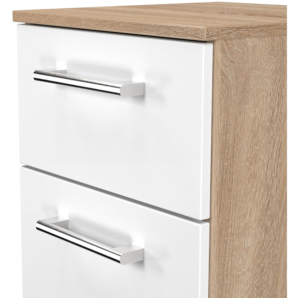 Crowndale Devon 2 Drawer Matt White and Bardolino Oak Compact Bedside Cabinet Ready Assembled Image 5