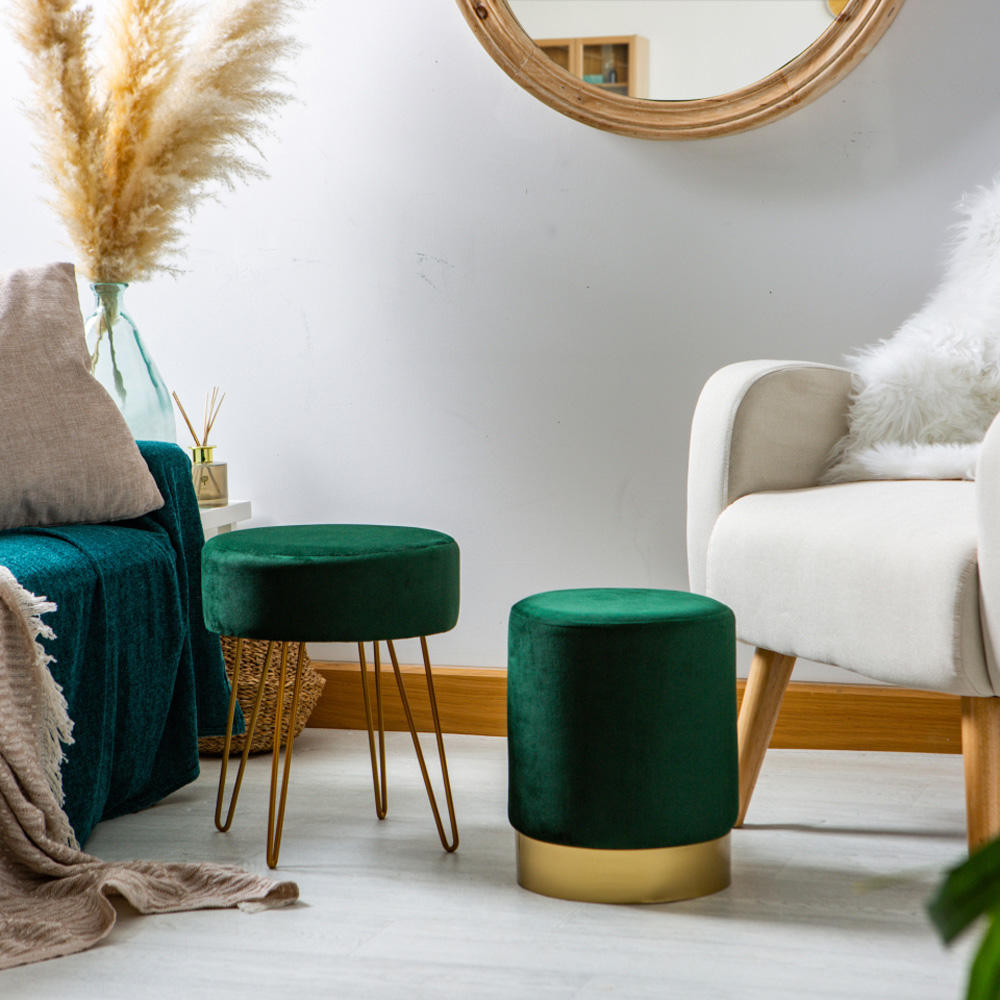 Harbour Housewares Green Velvet Round Pouffe Image 5