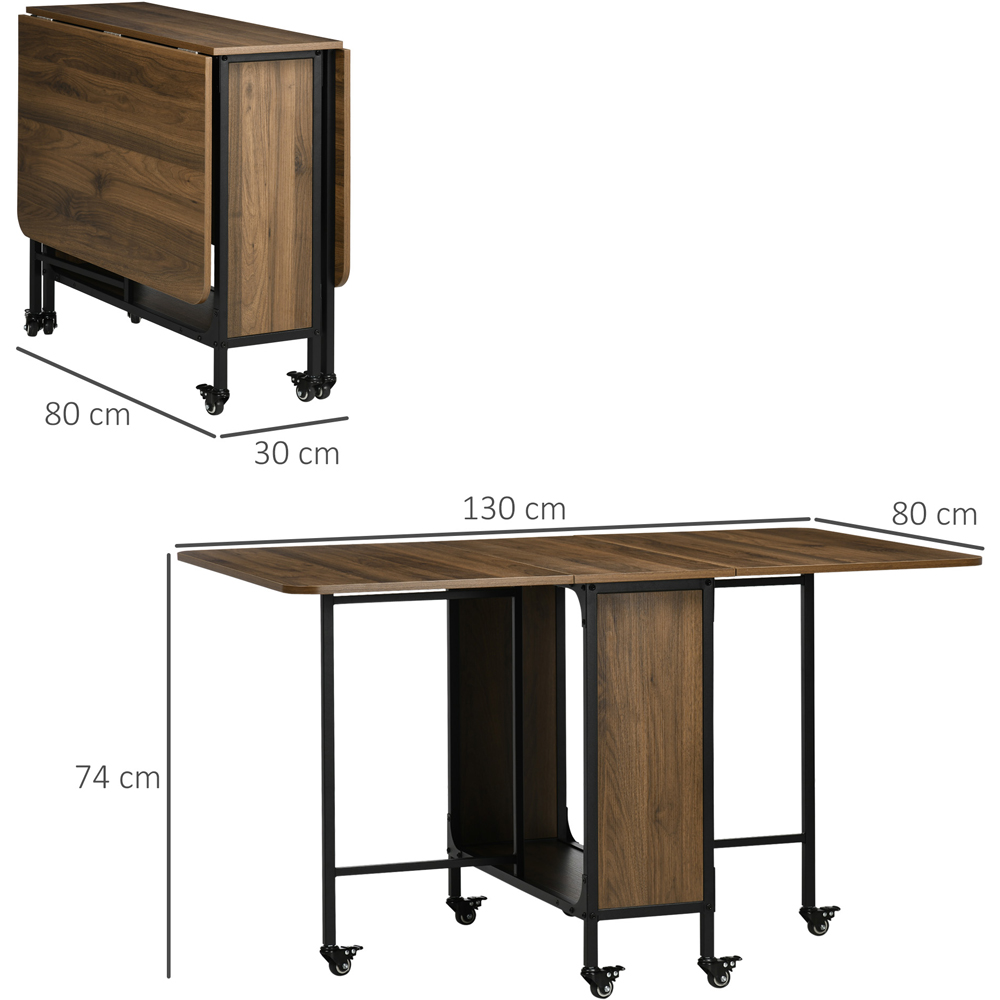 HOMCOM 6 Seater Light Brown Drop Leaf Mobile Dining Table Image 9