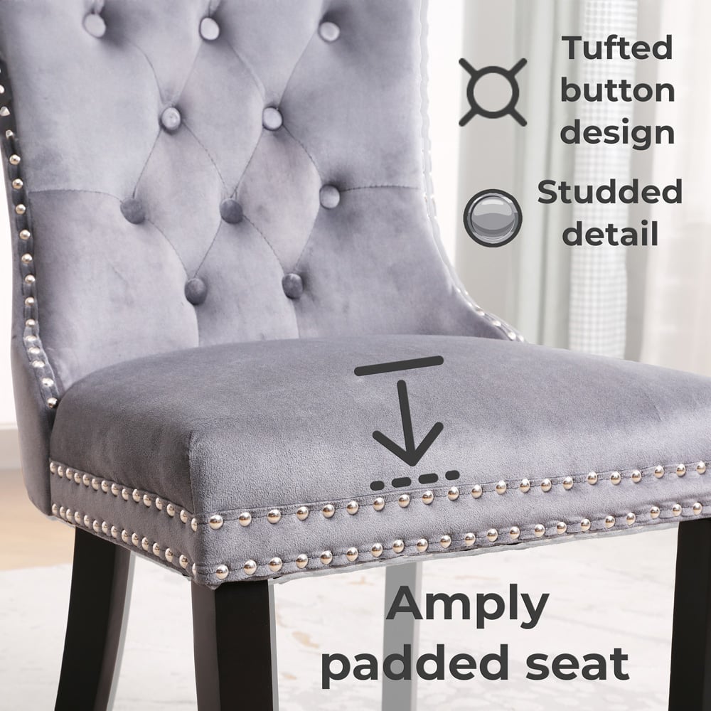 Neo Set of 2 Grey Studded Velvet Dining Chair Image 7