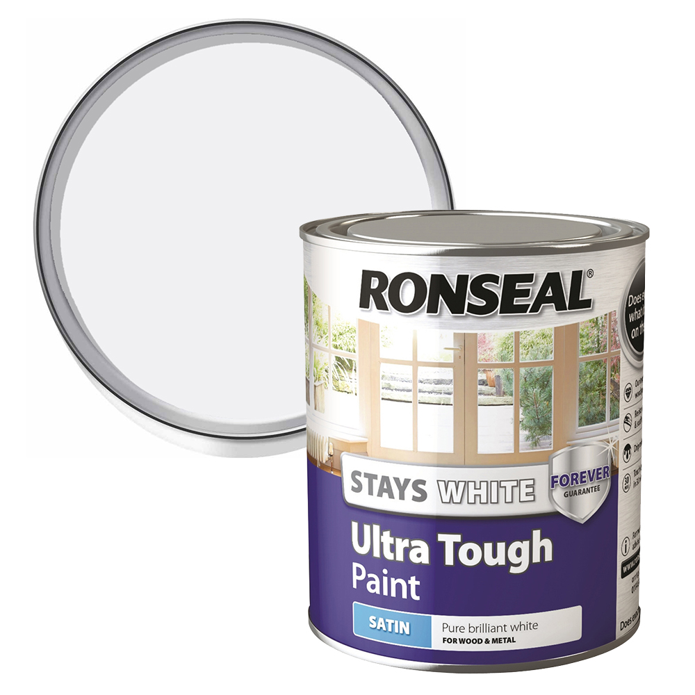 Ronseal Ultra Tough Wood and Metal Pure Brilliant White Satin Paint 2.5L Image 1