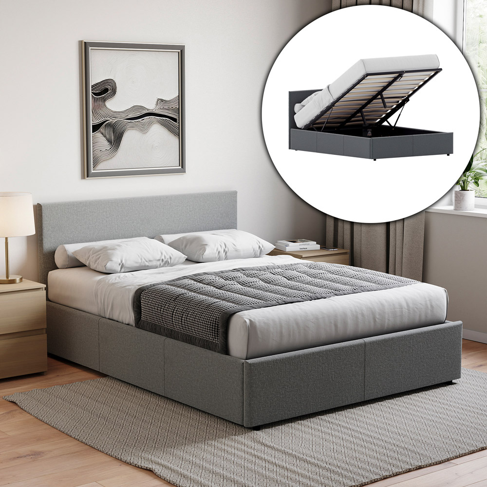 VIDA DESIGNS Veronica Double Light Grey Linen Ottoman Bed with Gel Memory Foam Mattress Image 5