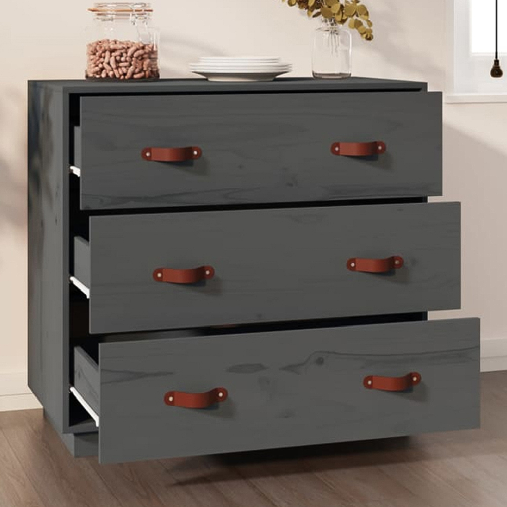 vidaXL 3 Door Grey Wooden Sideboard Image 1