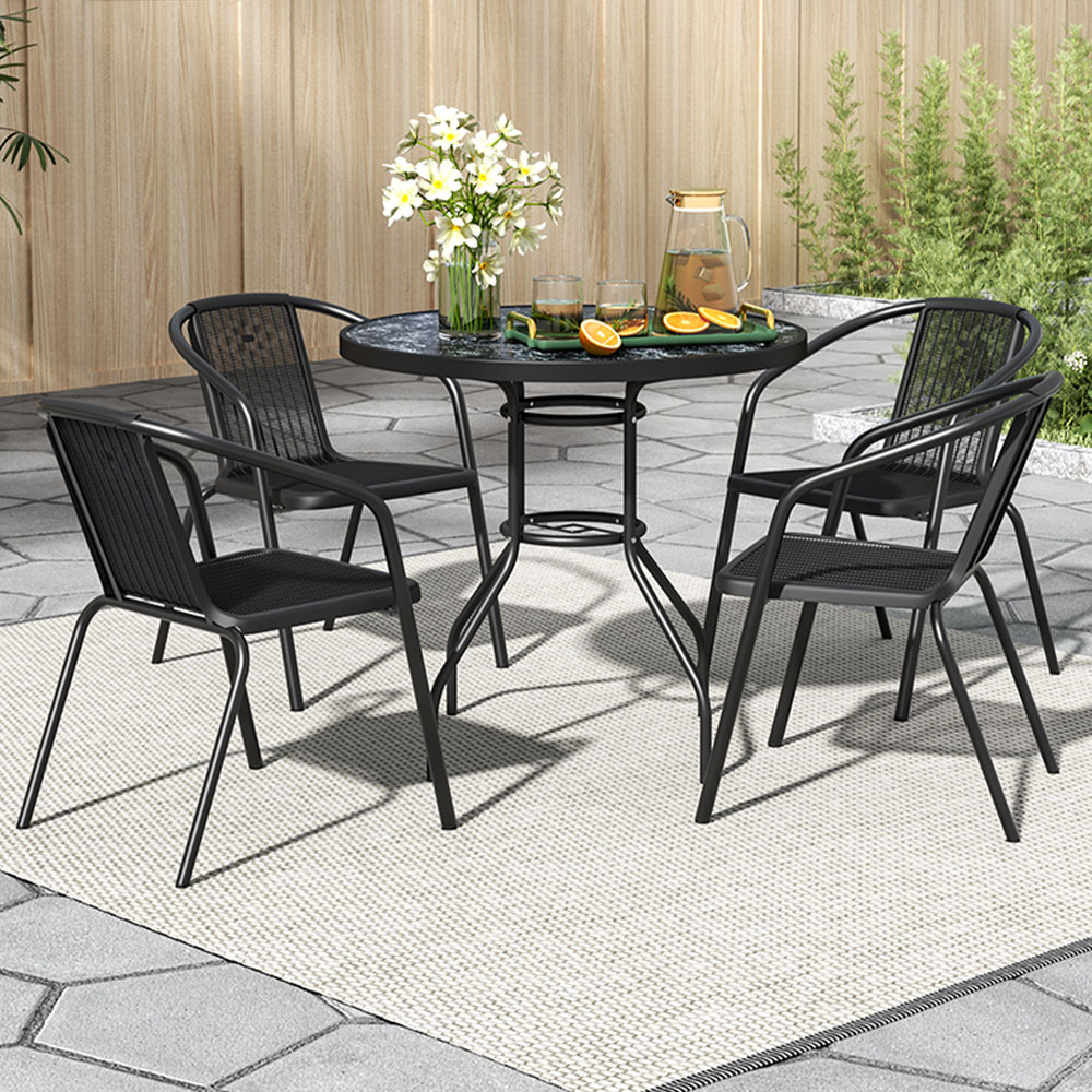 Living and Home Wicker 4 Seater Marble Round Patio Set Image 1