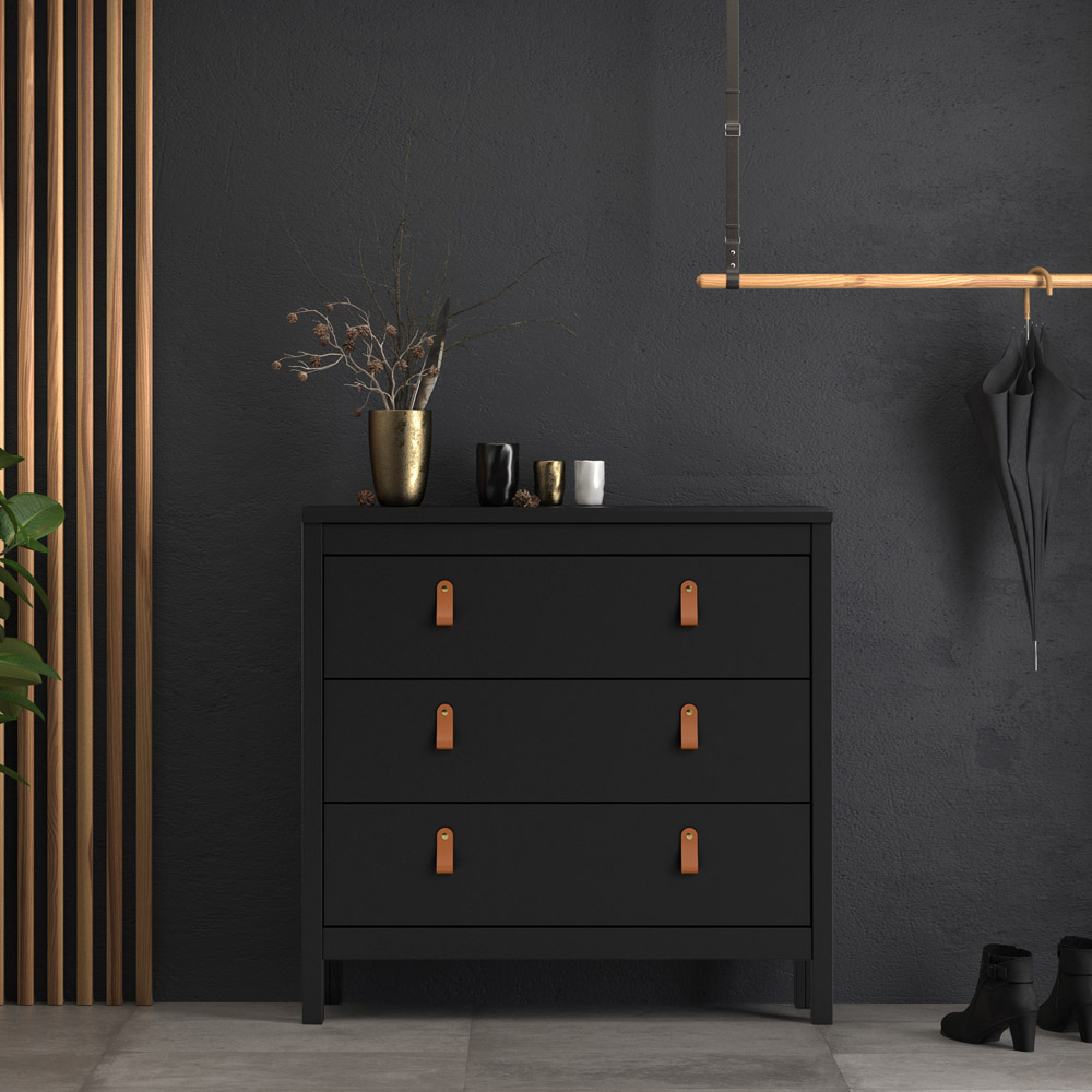 Florence Barcelona 3 Drawer Matt Black Chest of Drawers Image 6