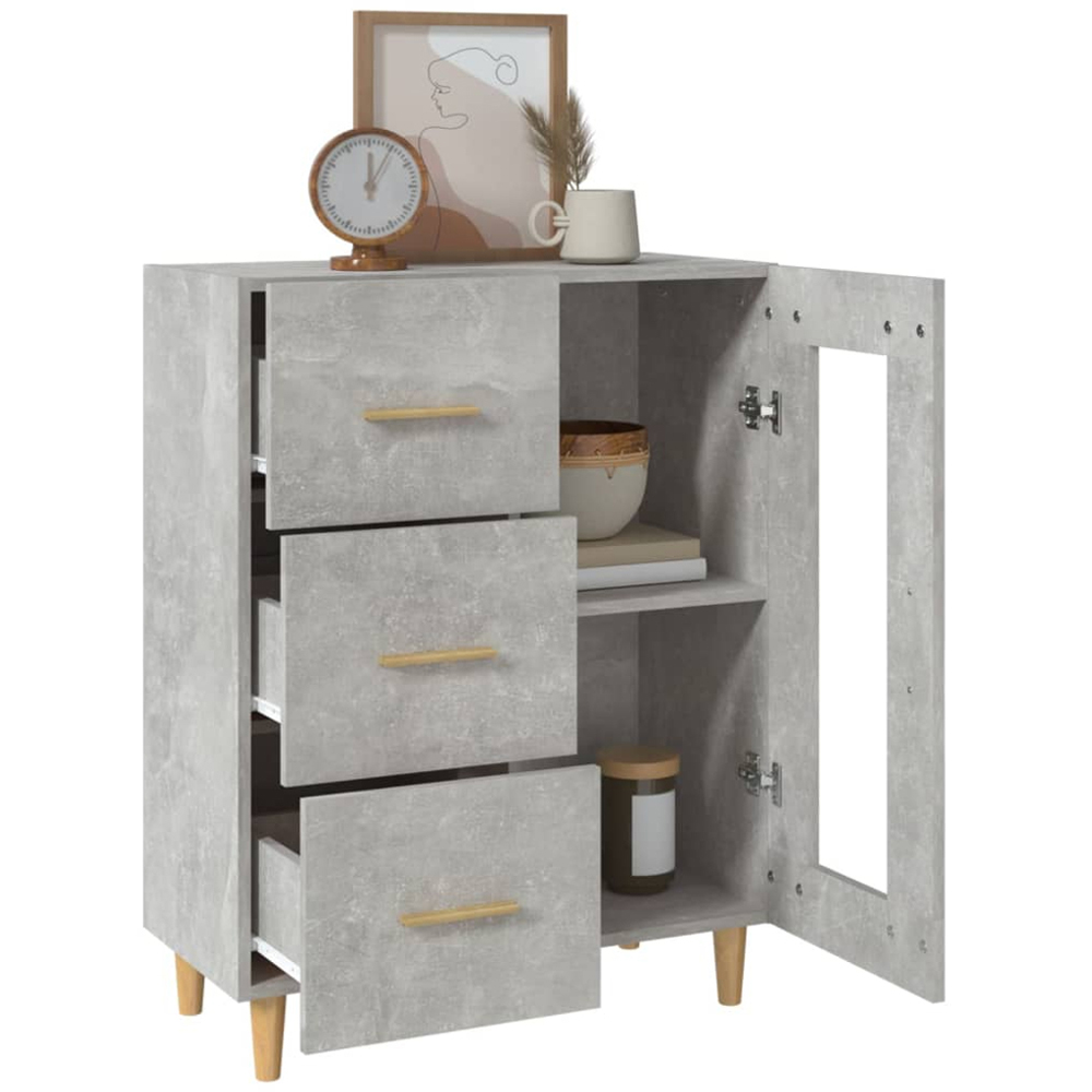 vidaXL Single Glass Door 3 Drawer Concrete Grey Wooden Sideboard Image 4