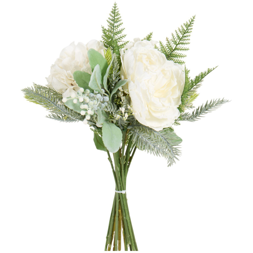 Frosted Fir Peony and Hydrangea Bouquet - White Image 3
