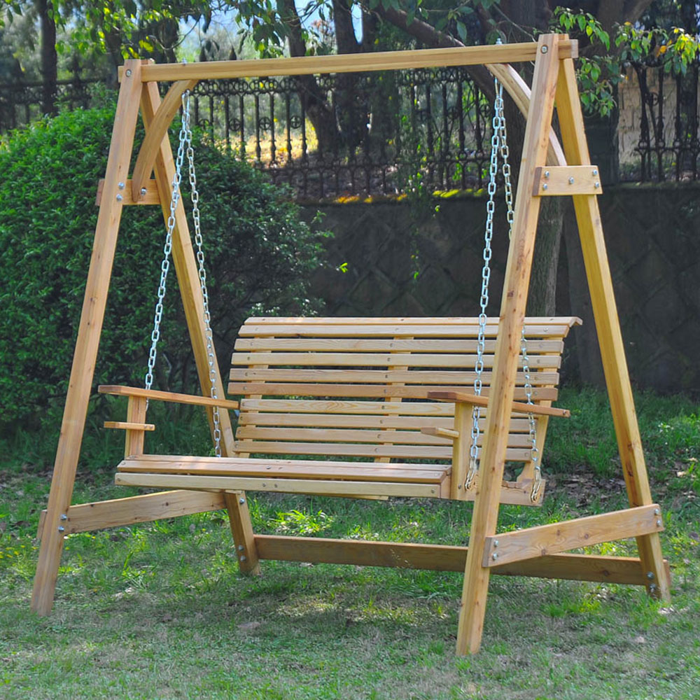 Outsunny 2 Seater Natural Wooden Swing Bench Image